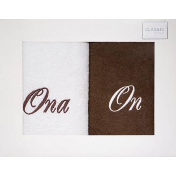 Komplet ręczników dla pary ON & ONA biały-brąz