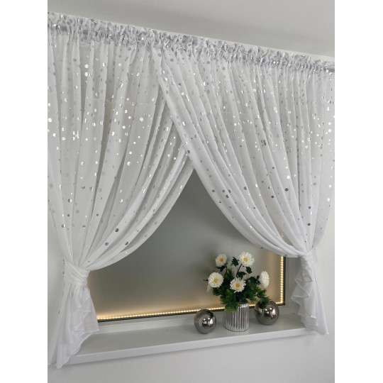 Firana zakładana Kropki Silver 400x160 taśma