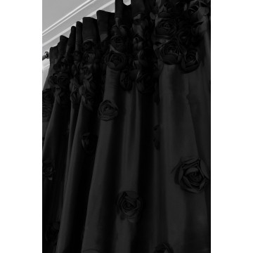 Zasłona z różami French Roses czarna przelotki