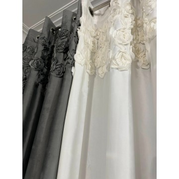 Zasłona z różami Glam Rose stalowy przelotki