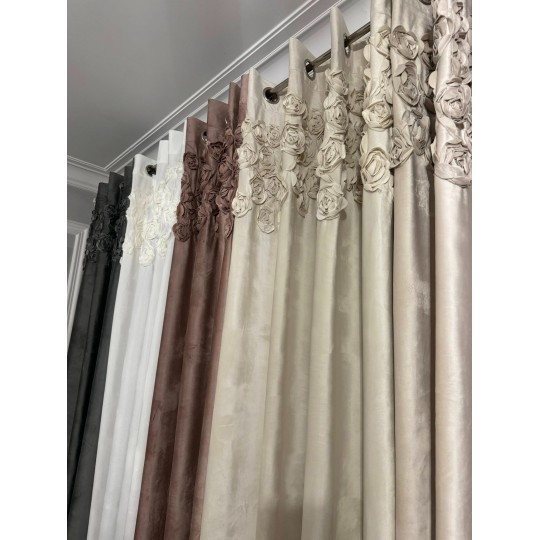 Zasłona z różami Glam Rose beżowy przelotki